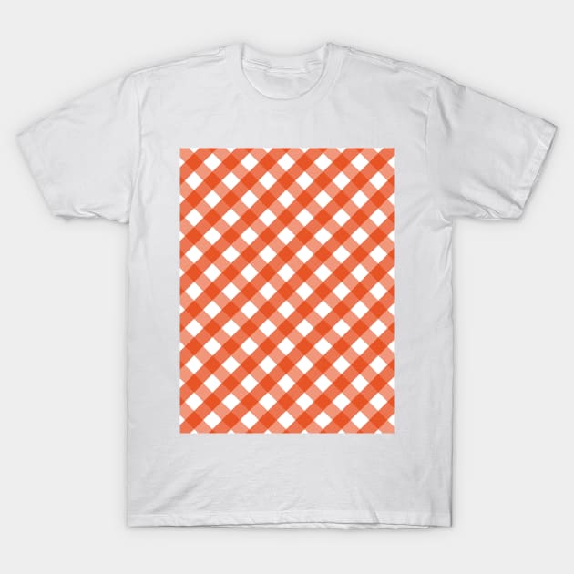 Halloween Orange and White Check Gingham Plaid T-Shirt by squeakyricardo